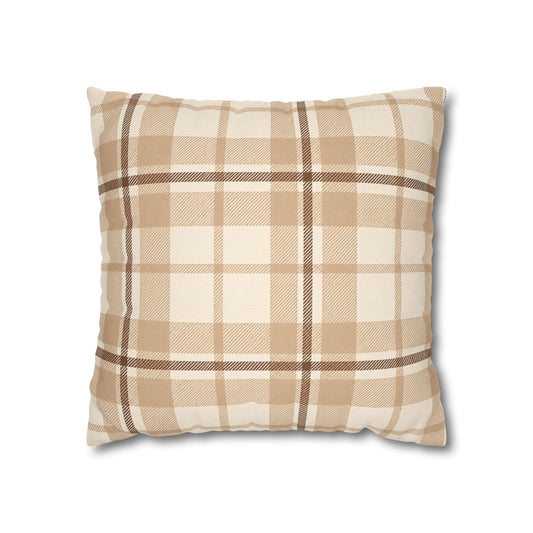 Beige Plaid Throw Pillowcase