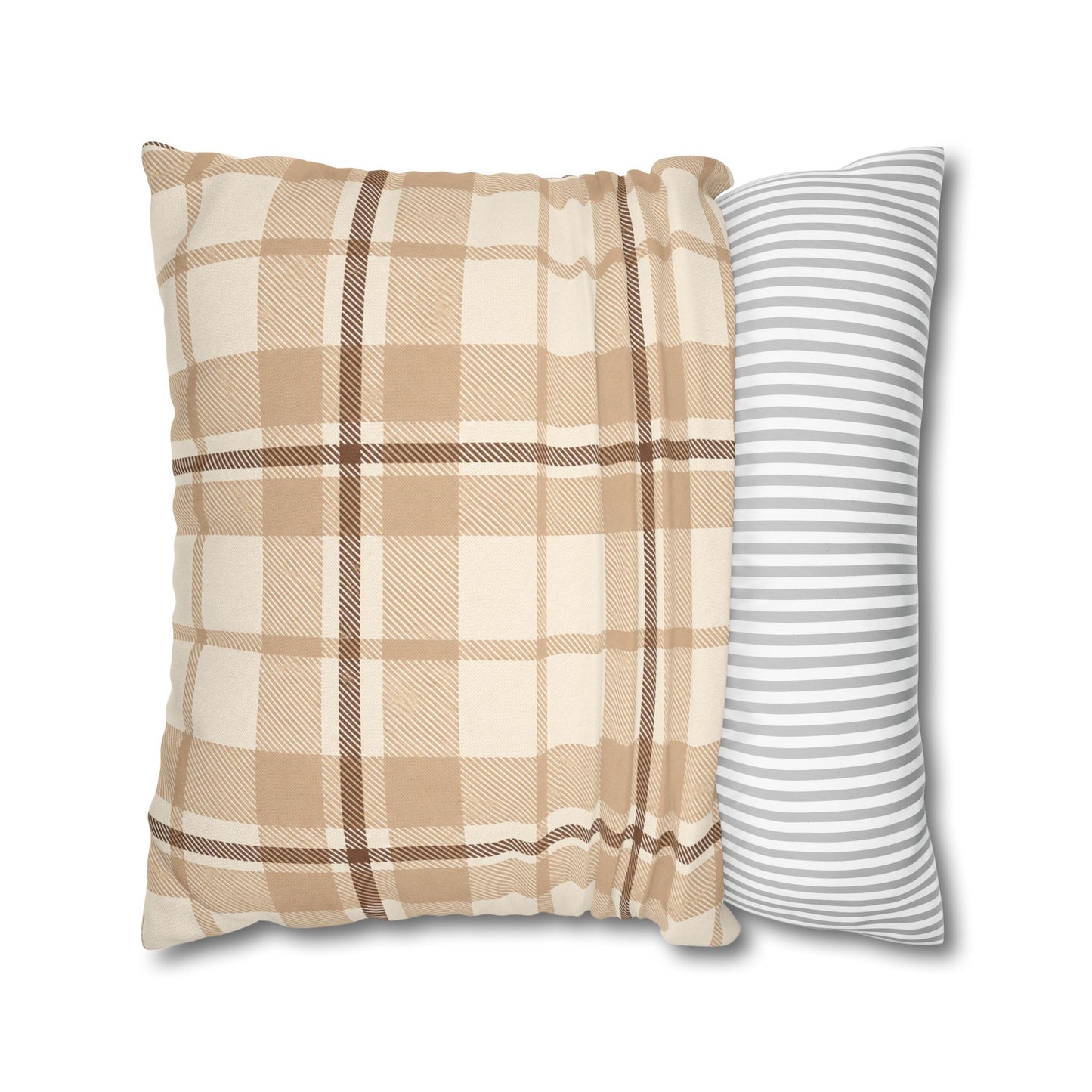 Beige Plaid Throw Pillowcase