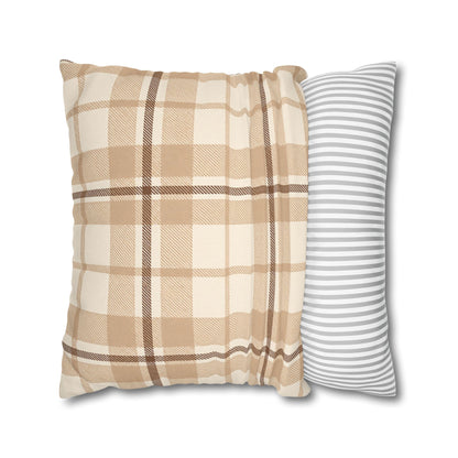 Beige Plaid Throw Pillowcase