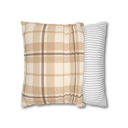 Beige Plaid Throw Pillowcase