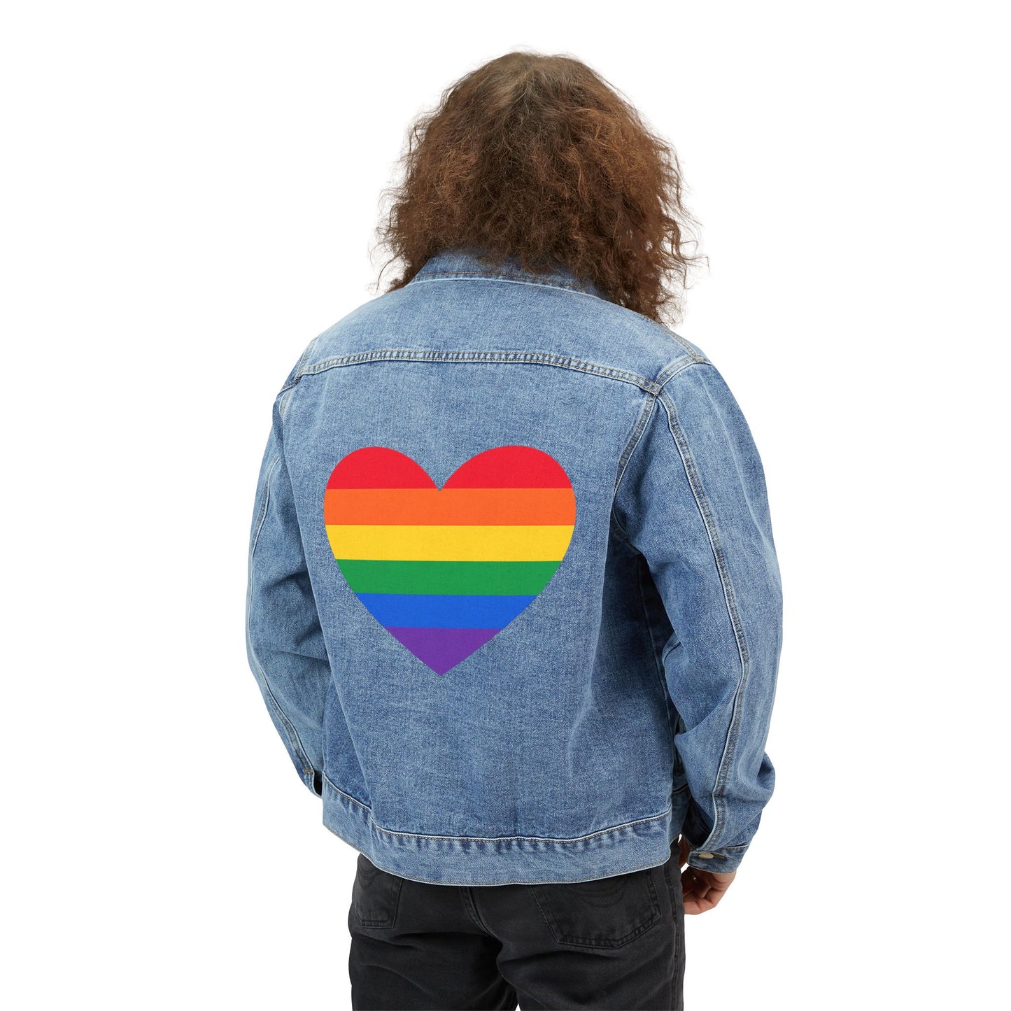 Denim Jacket — Rainbow Pride Heart Back Patch