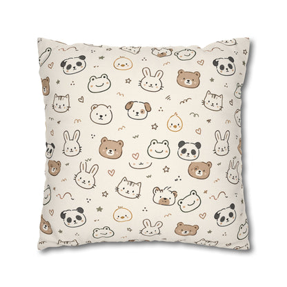 Kawaii Animal Faces Throw Pillowcase
