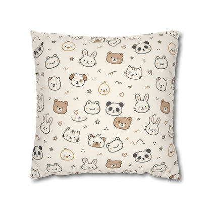 Kawaii Animal Faces Throw Pillowcase