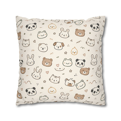 Kawaii Animal Faces Throw Pillowcase