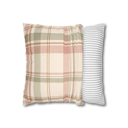 Blush Green Plaid Throw Pillowcase