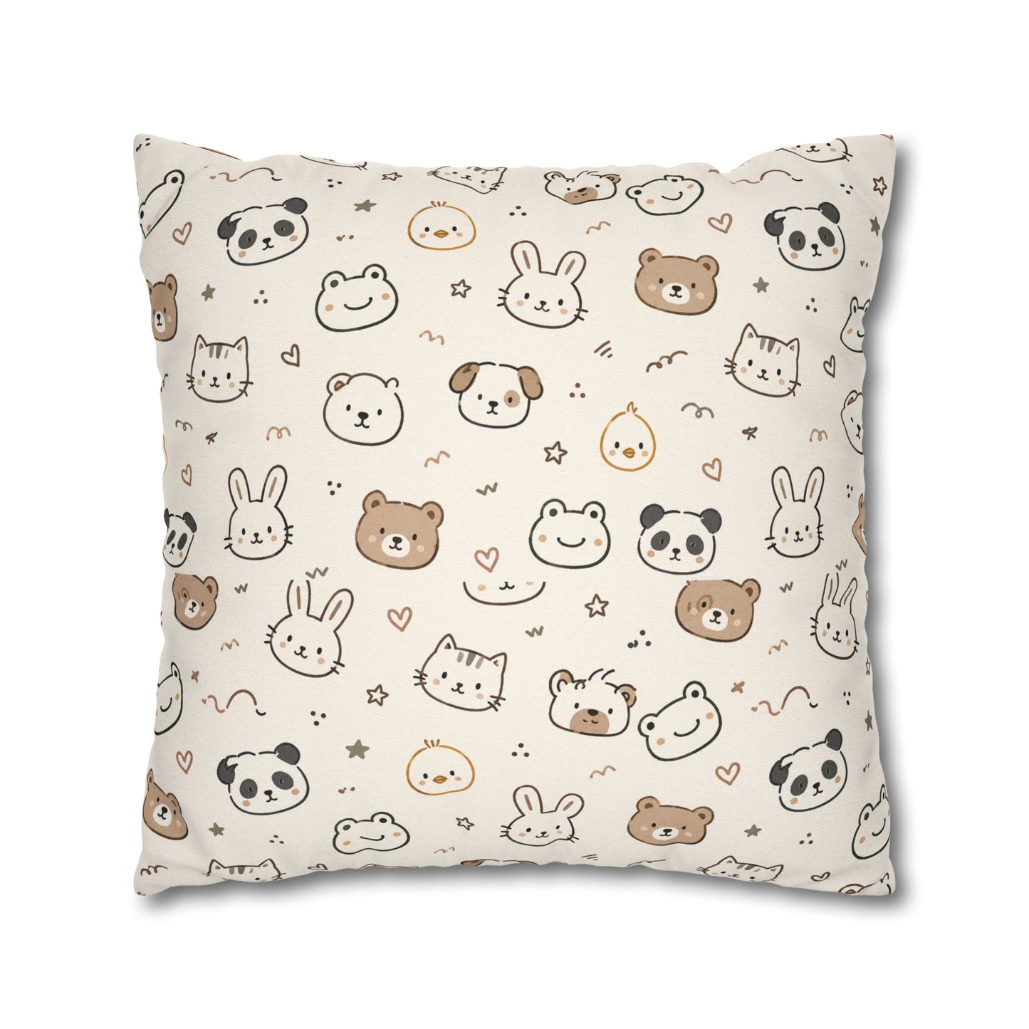 Kawaii Animal Faces Throw Pillowcase