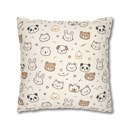 Kawaii Animal Faces Throw Pillowcase