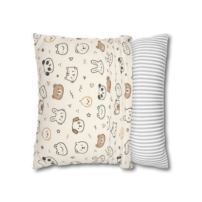 Kawaii Animal Faces Throw Pillowcase
