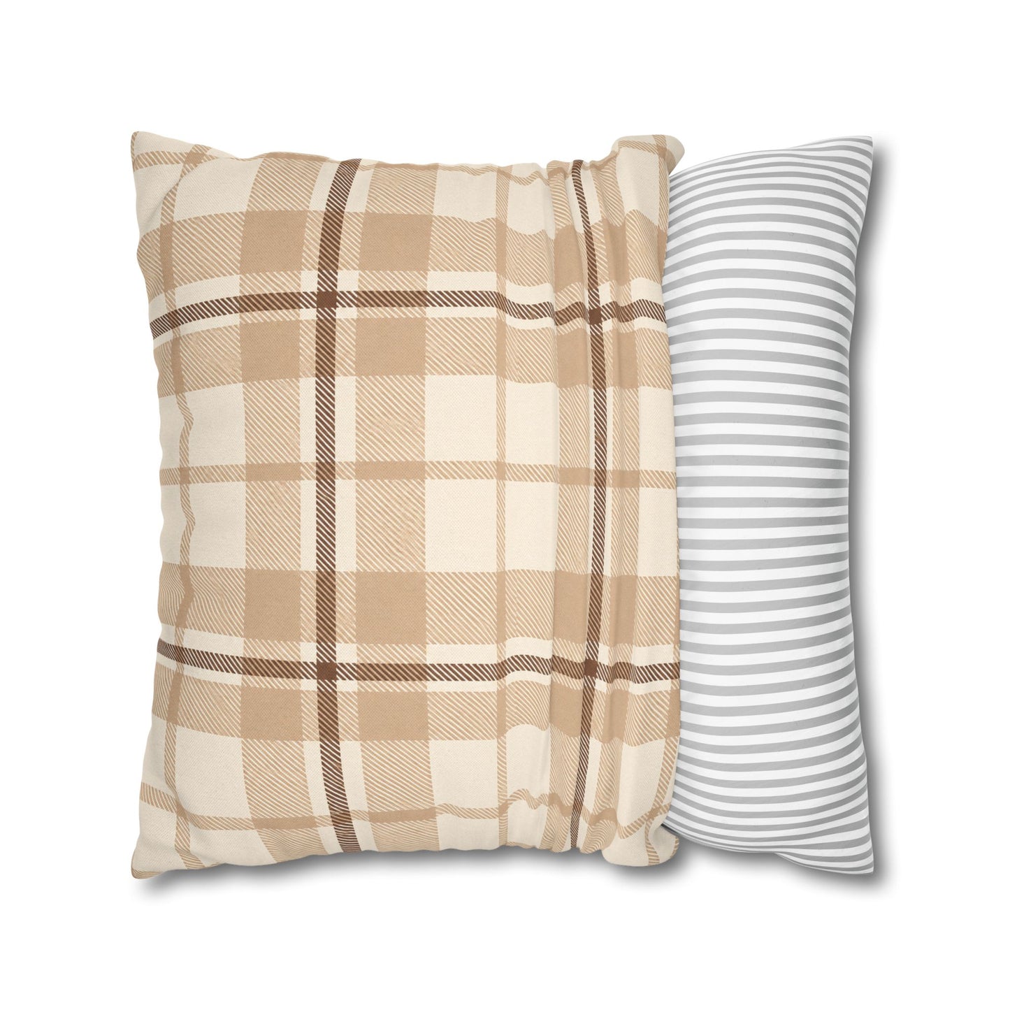 Beige Plaid Throw Pillowcase