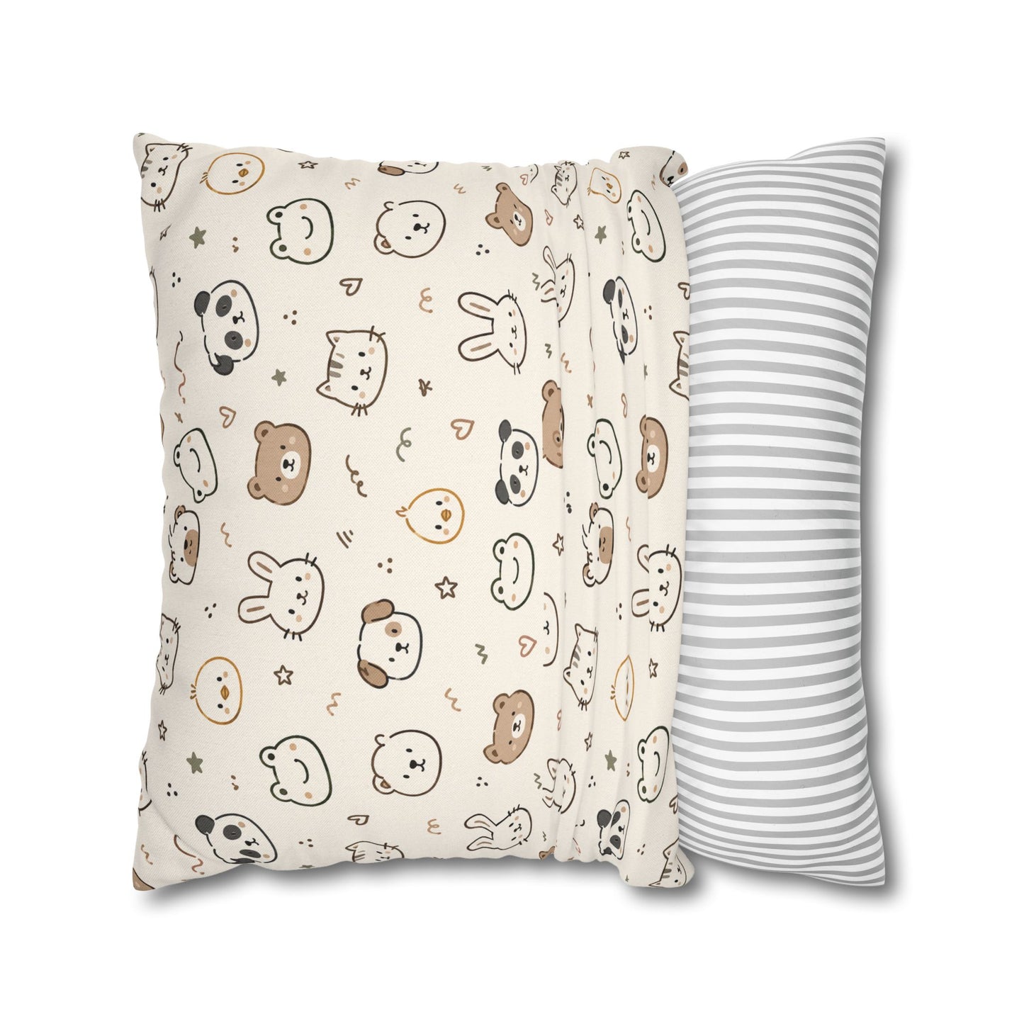 Kawaii Animal Faces Throw Pillowcase