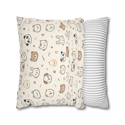 Kawaii Animal Faces Throw Pillowcase
