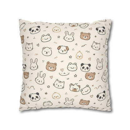 Kawaii Animal Faces Throw Pillowcase