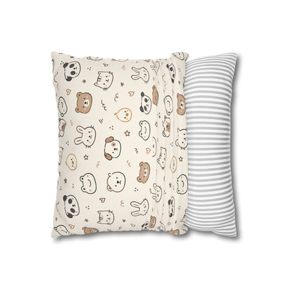 Kawaii Animal Faces Throw Pillowcase