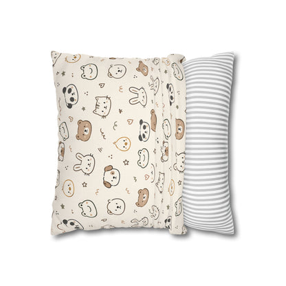 Kawaii Animal Faces Throw Pillowcase