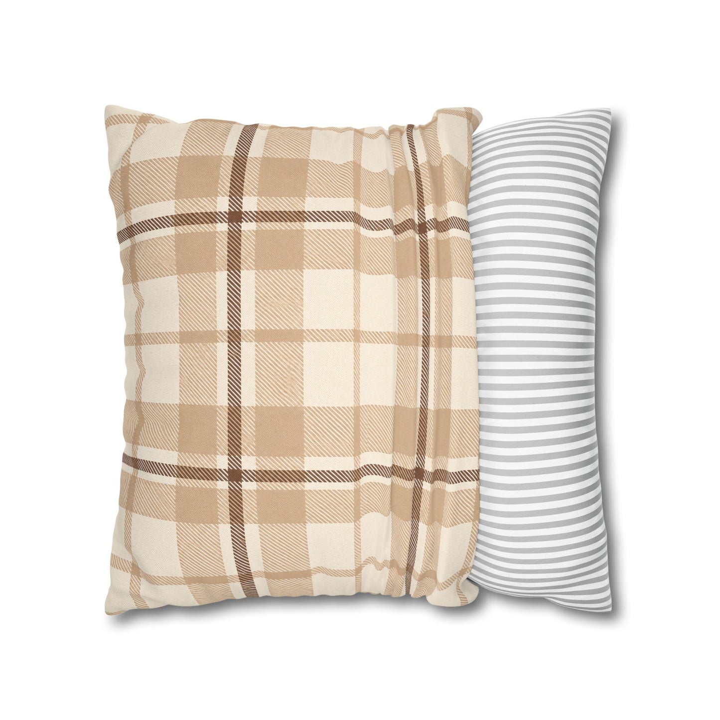 Beige Plaid Throw Pillowcase