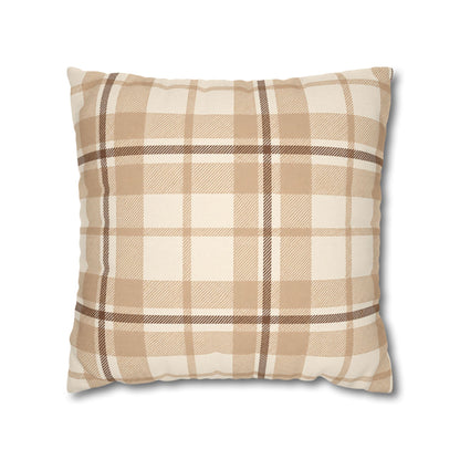 Beige Plaid Throw Pillowcase