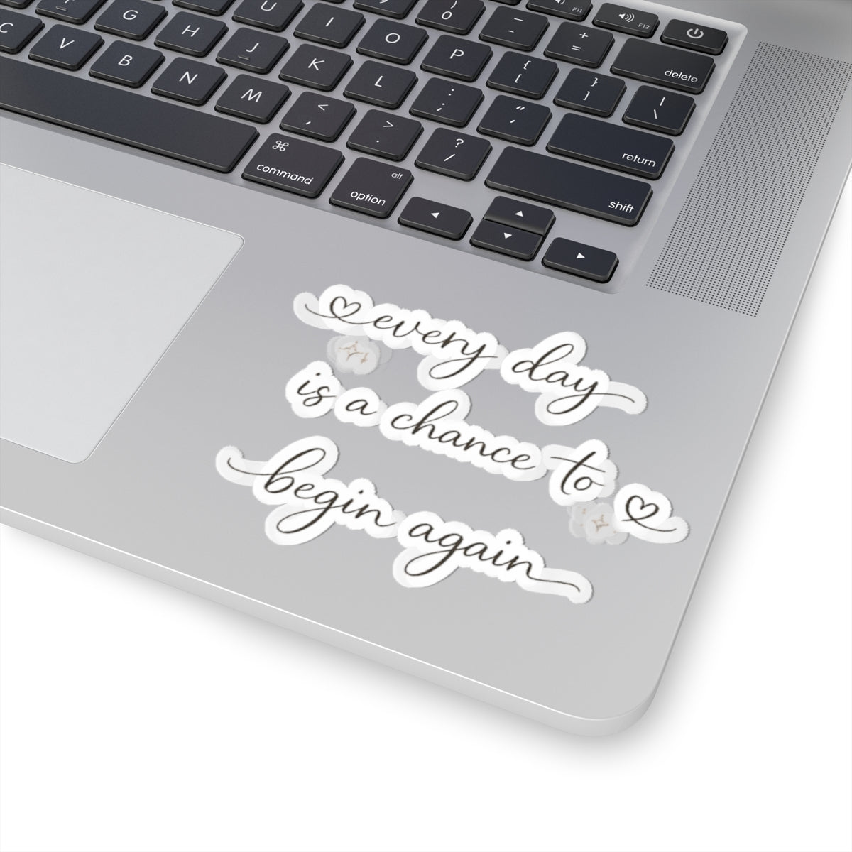 every day is a chance to begin again Kiss-Cut Sticker | Script Quote, Heart Accents