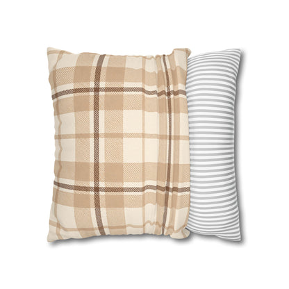 Beige Plaid Throw Pillowcase