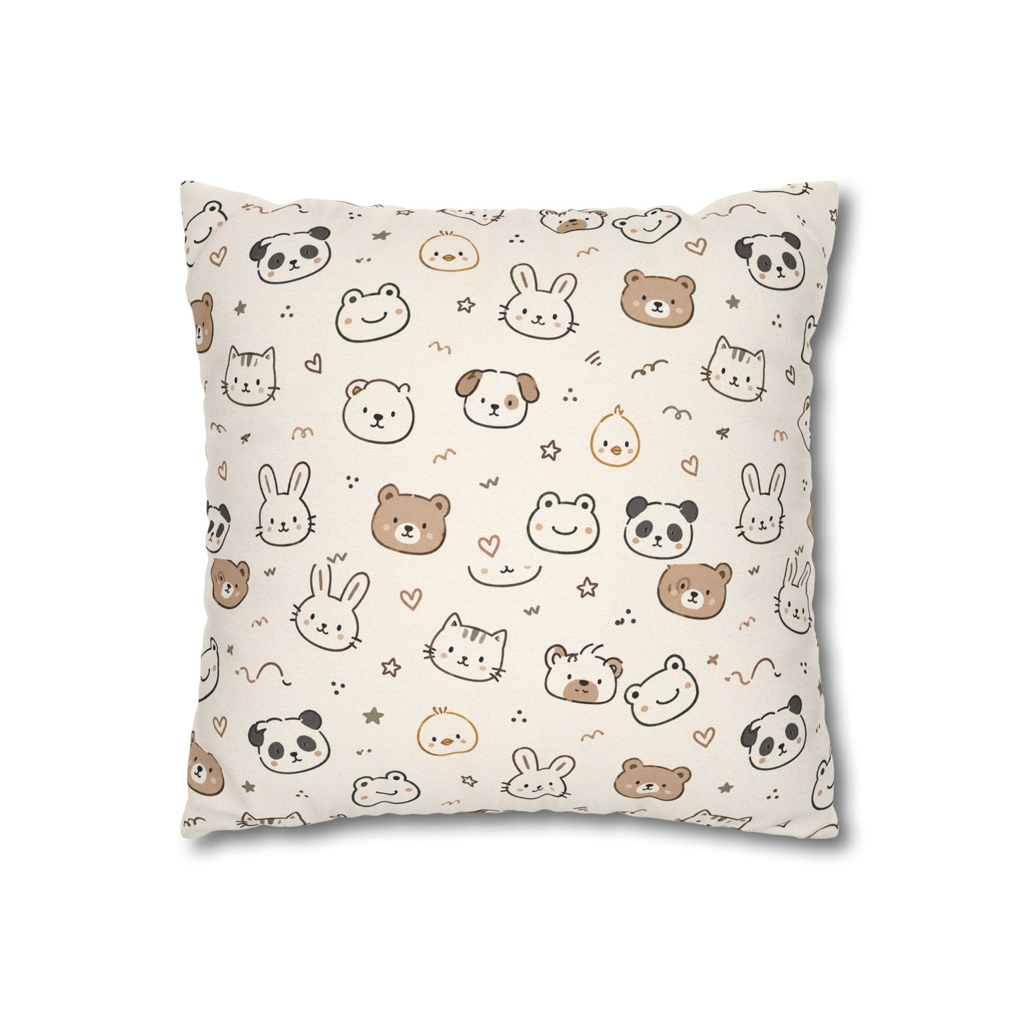 Kawaii Animal Faces Throw Pillowcase