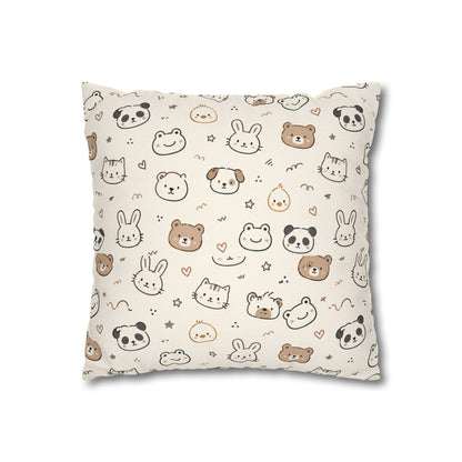 Kawaii Animal Faces Throw Pillowcase
