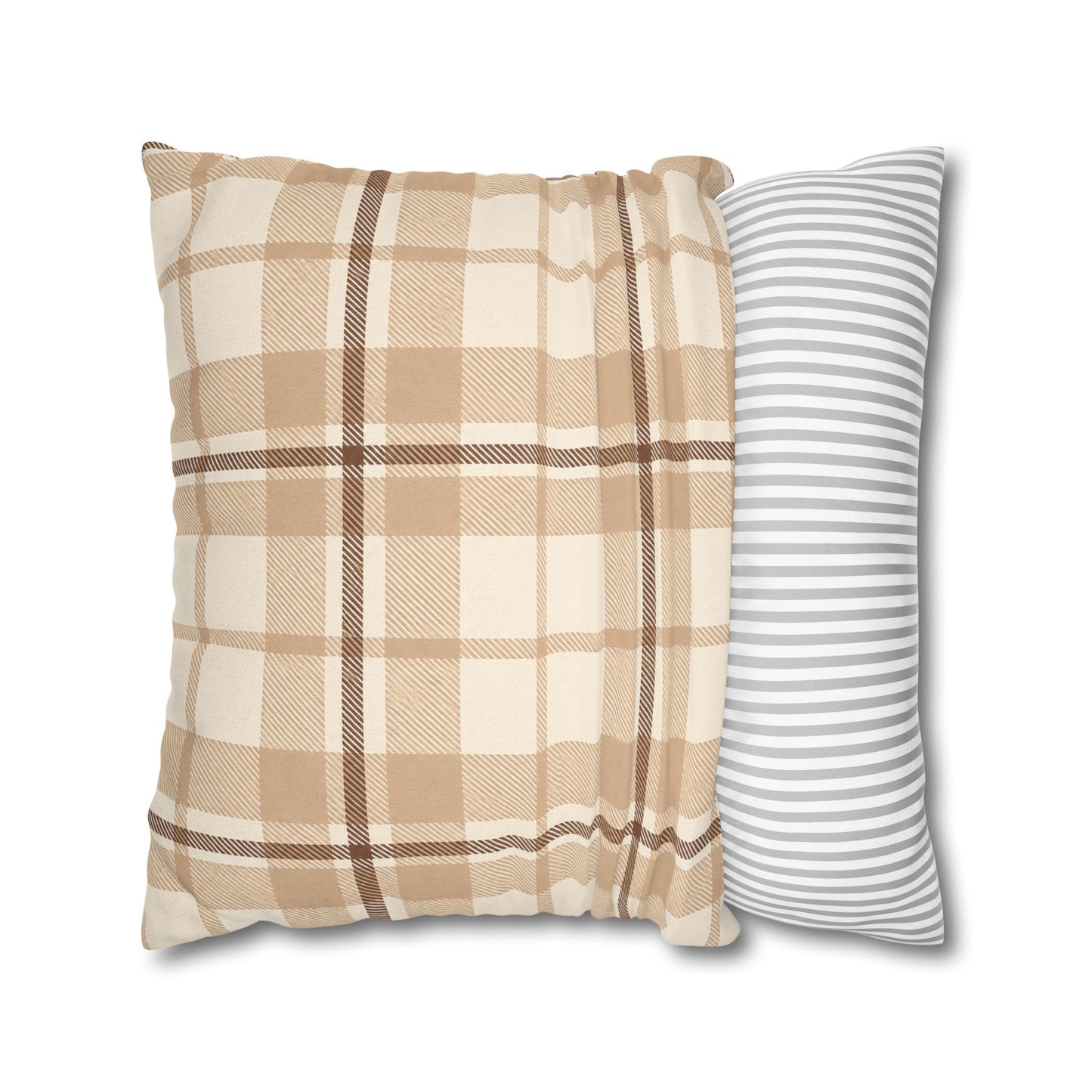 Beige Plaid Throw Pillowcase