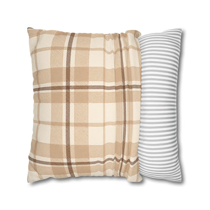 Beige Plaid Throw Pillowcase
