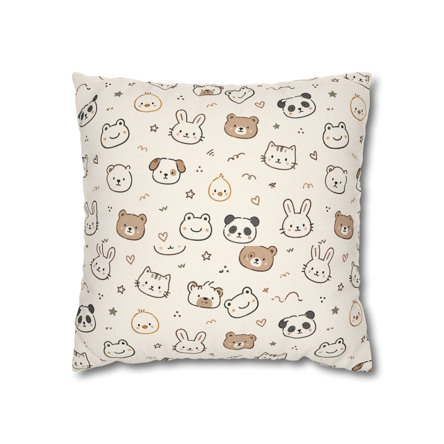 Kawaii Animal Faces Throw Pillowcase
