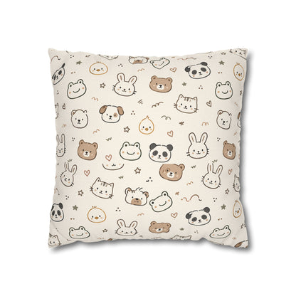 Kawaii Animal Faces Throw Pillowcase