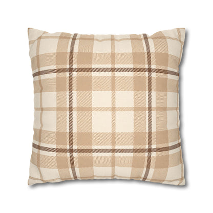 Beige Plaid Throw Pillowcase