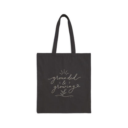 grounded & growing Tote Bag | Script Plant Illustration, Eco Canvas