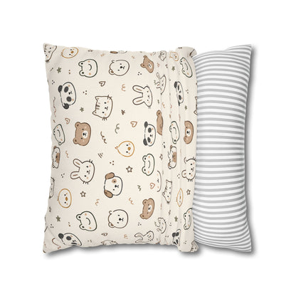 Kawaii Animal Faces Throw Pillowcase