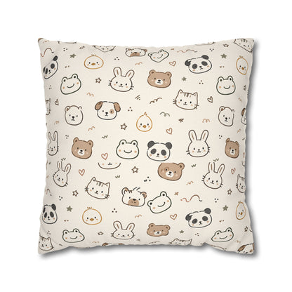 Kawaii Animal Faces Throw Pillowcase