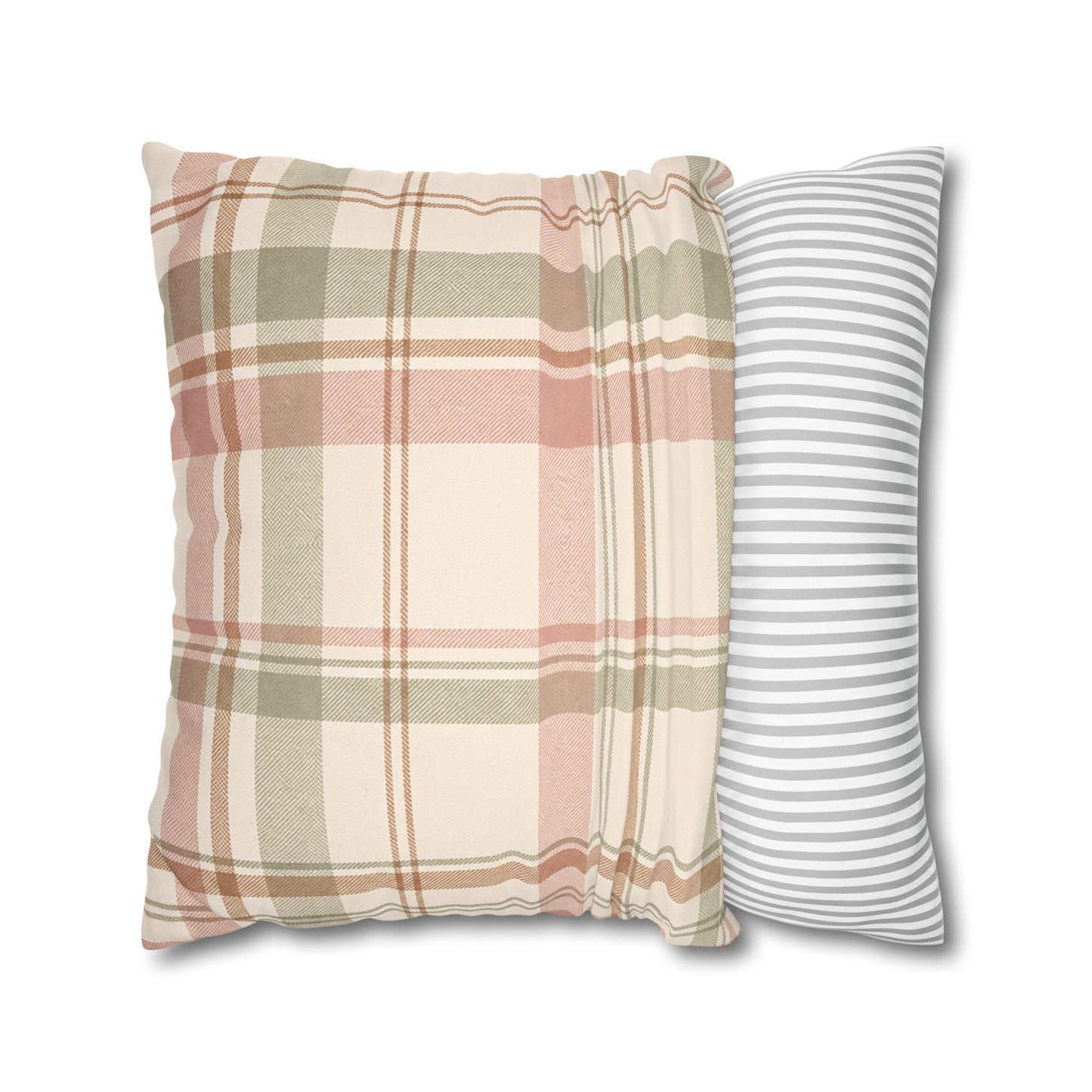 Blush Green Plaid Throw Pillowcase