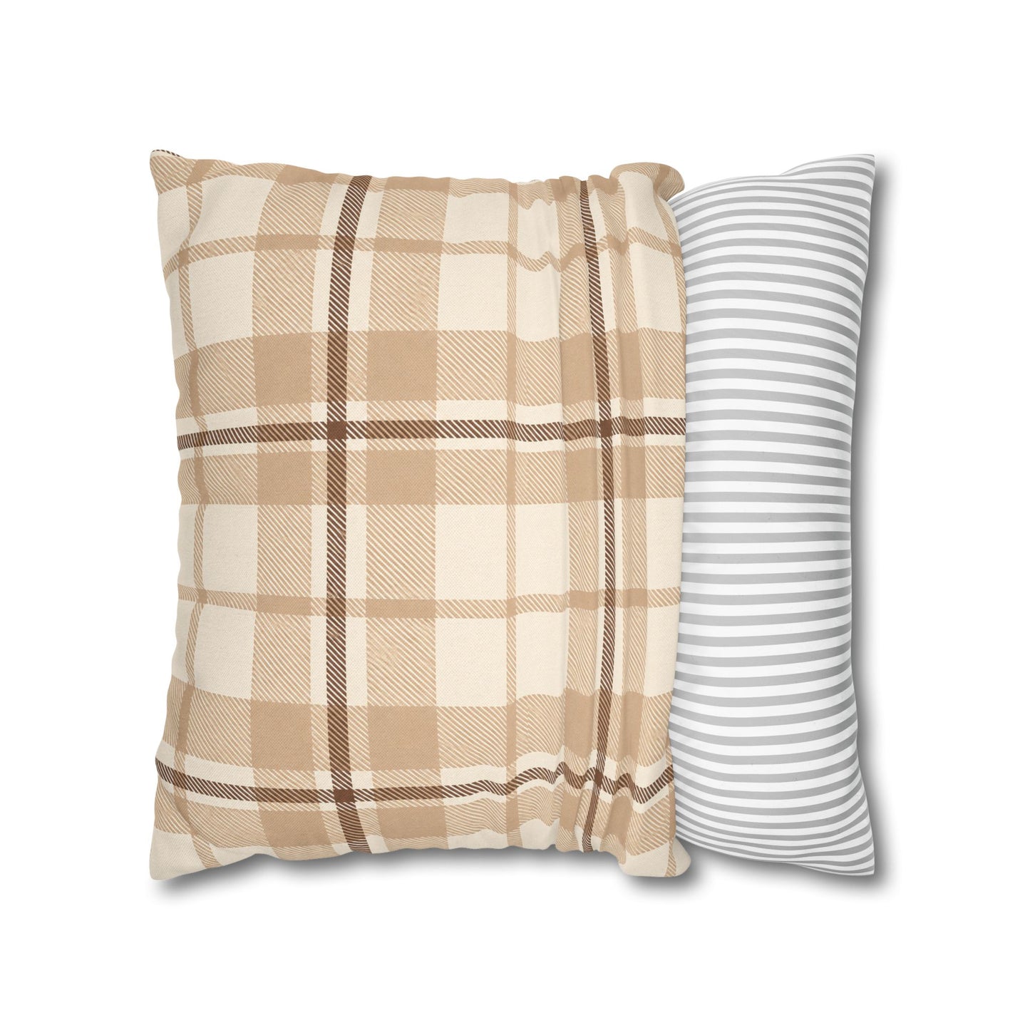 Beige Plaid Throw Pillowcase