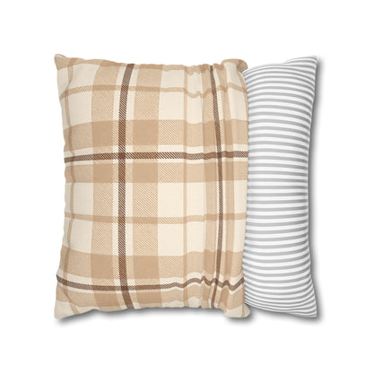 Beige Plaid Throw Pillowcase