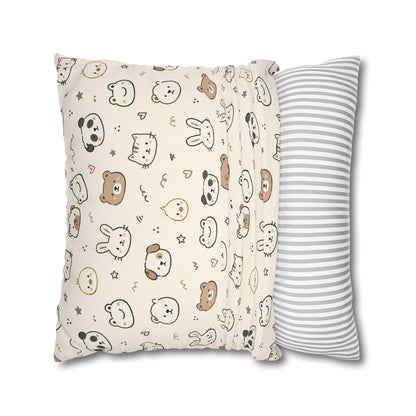Kawaii Animal Faces Throw Pillowcase