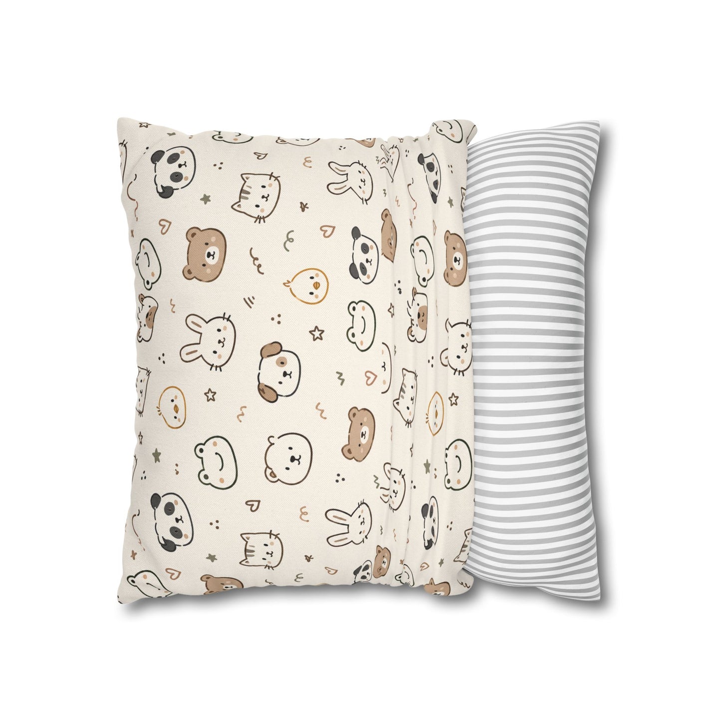 Kawaii Animal Faces Throw Pillowcase