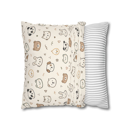 Kawaii Animal Faces Throw Pillowcase