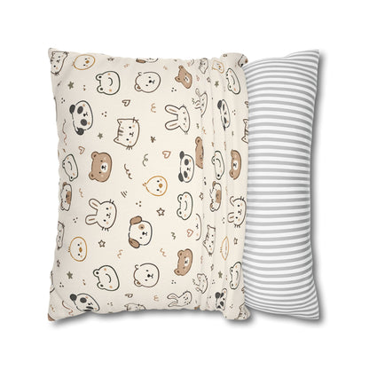 Kawaii Animal Faces Throw Pillowcase