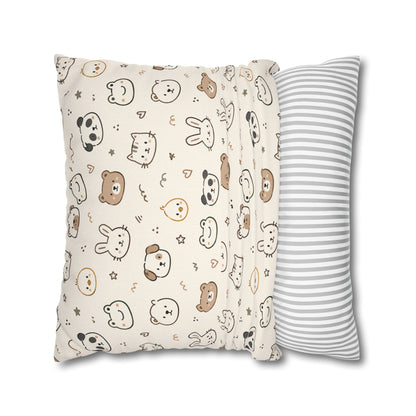 Kawaii Animal Faces Throw Pillowcase