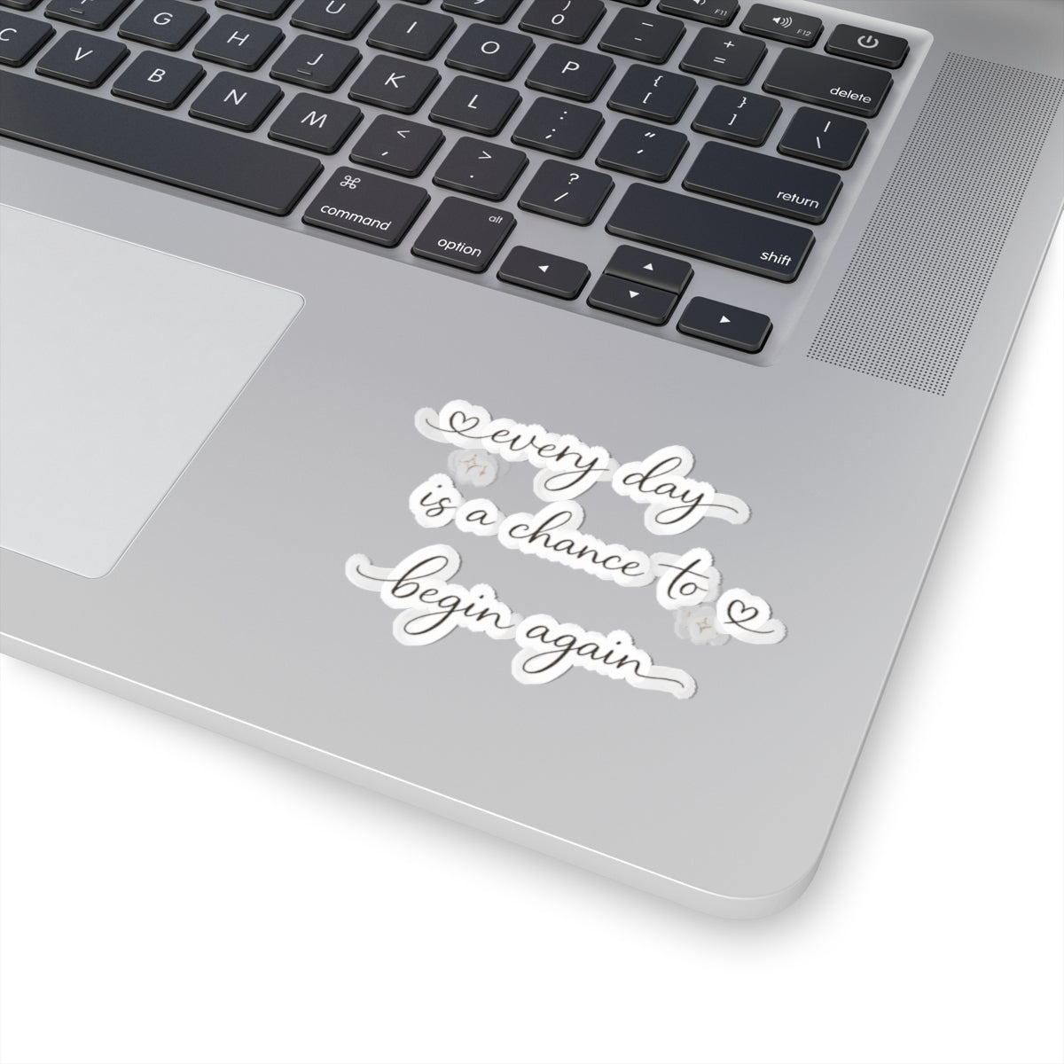 every day is a chance to begin again Kiss-Cut Sticker | Script Quote, Heart Accents