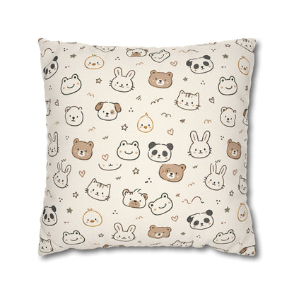 Kawaii Animal Faces Throw Pillowcase