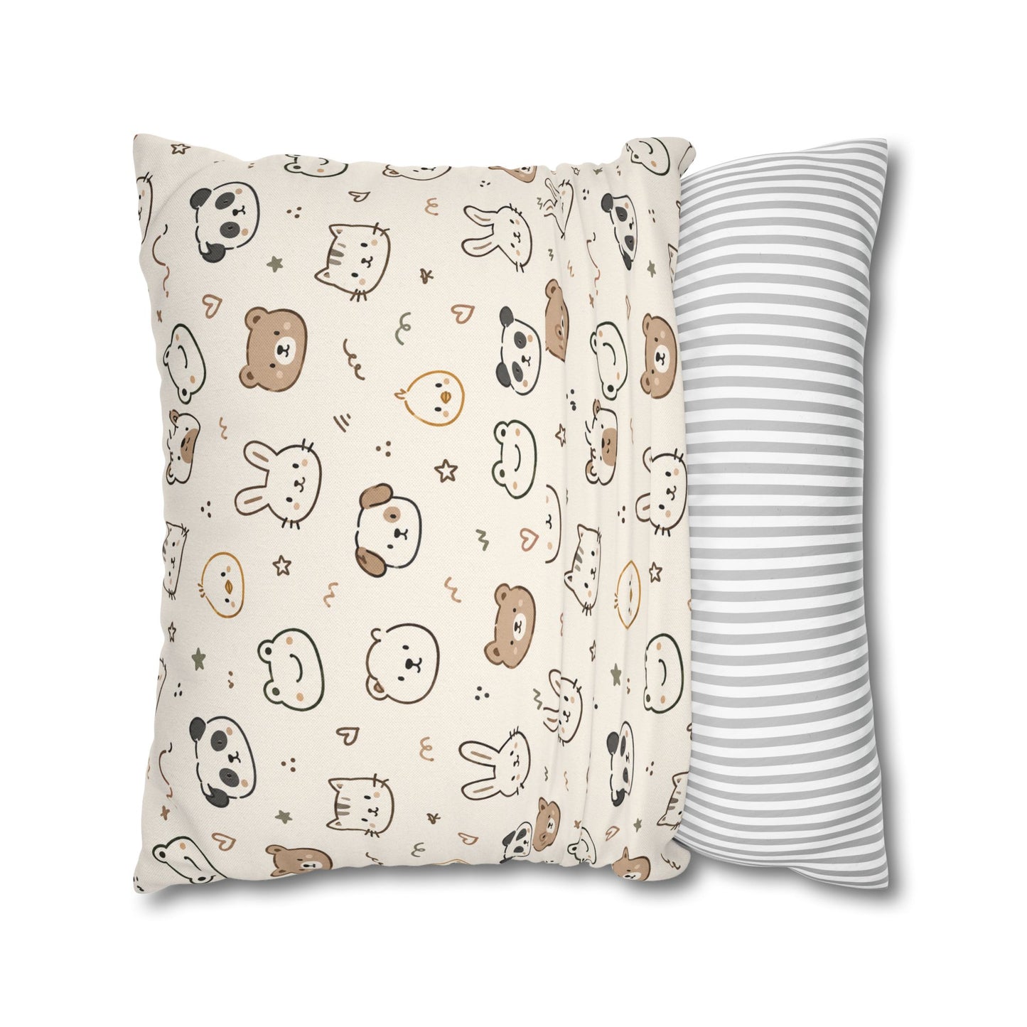 Kawaii Animal Faces Throw Pillowcase