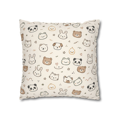 Kawaii Animal Faces Throw Pillowcase