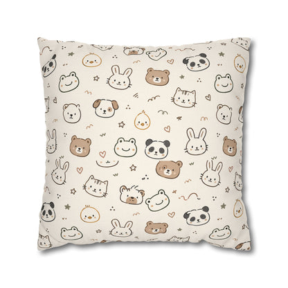 Kawaii Animal Faces Throw Pillowcase