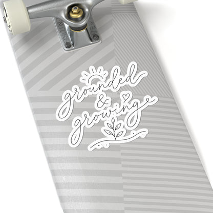 grounded & growing sticker | script plant decal, laptop waterproof kiss-cut