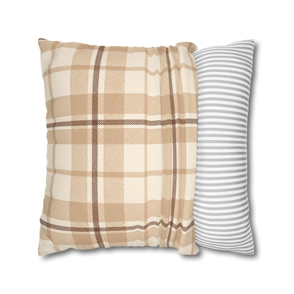 Beige Plaid Throw Pillowcase