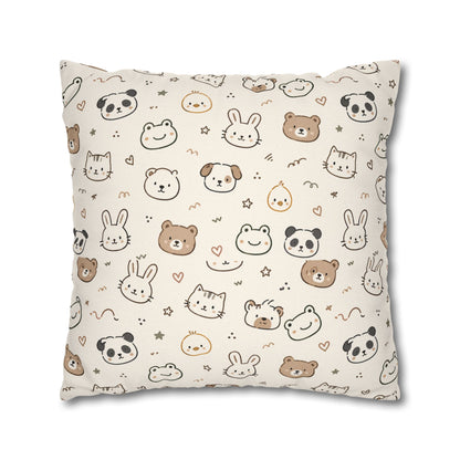 Kawaii Animal Faces Throw Pillowcase