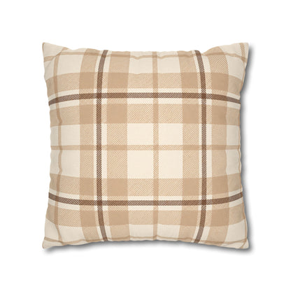 Beige Plaid Throw Pillowcase