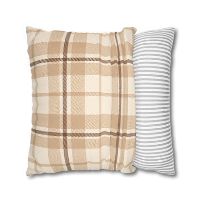 Beige Plaid Throw Pillowcase